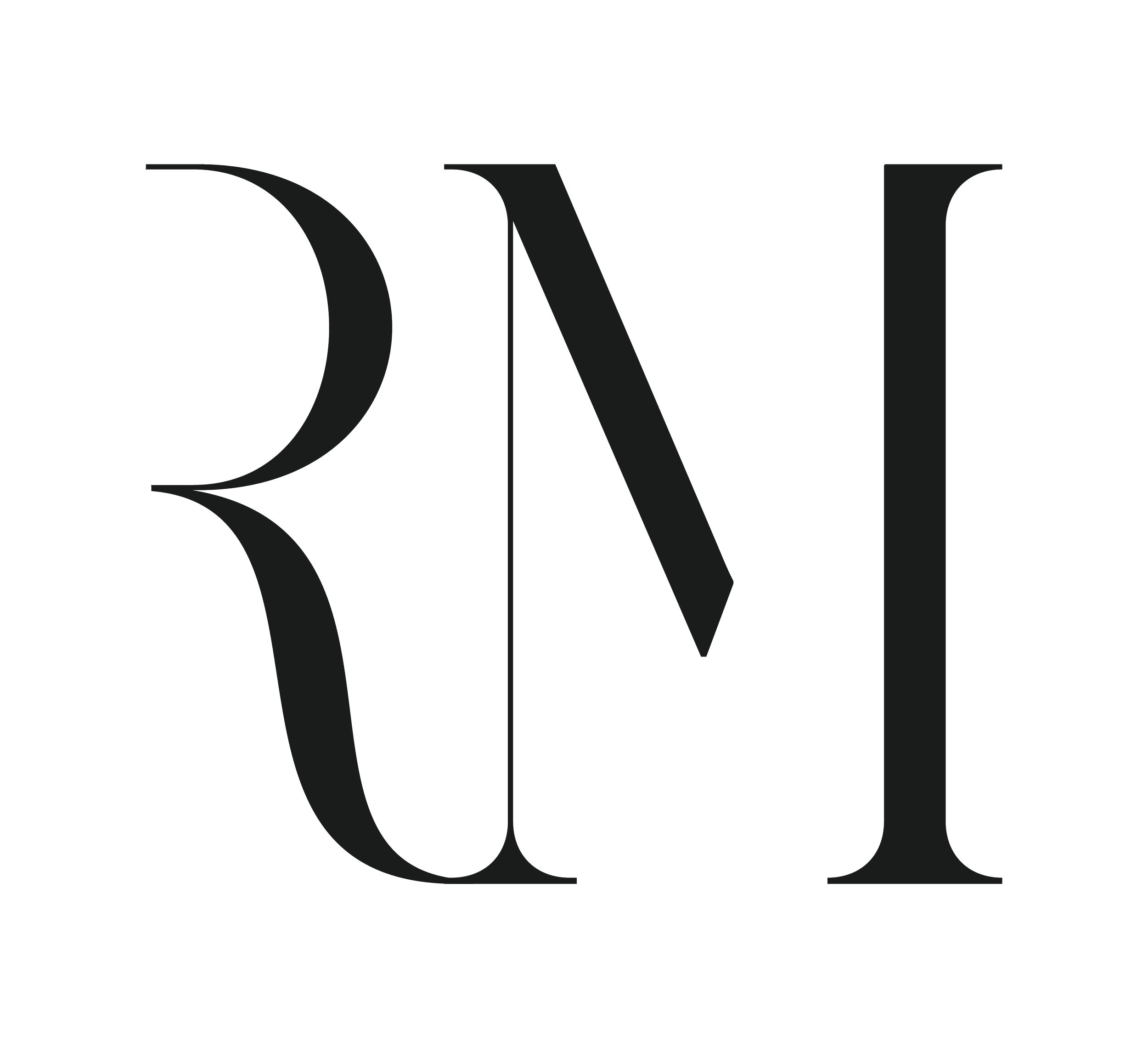Stylized black logo with intertwined letters R and N in a modern serif font.