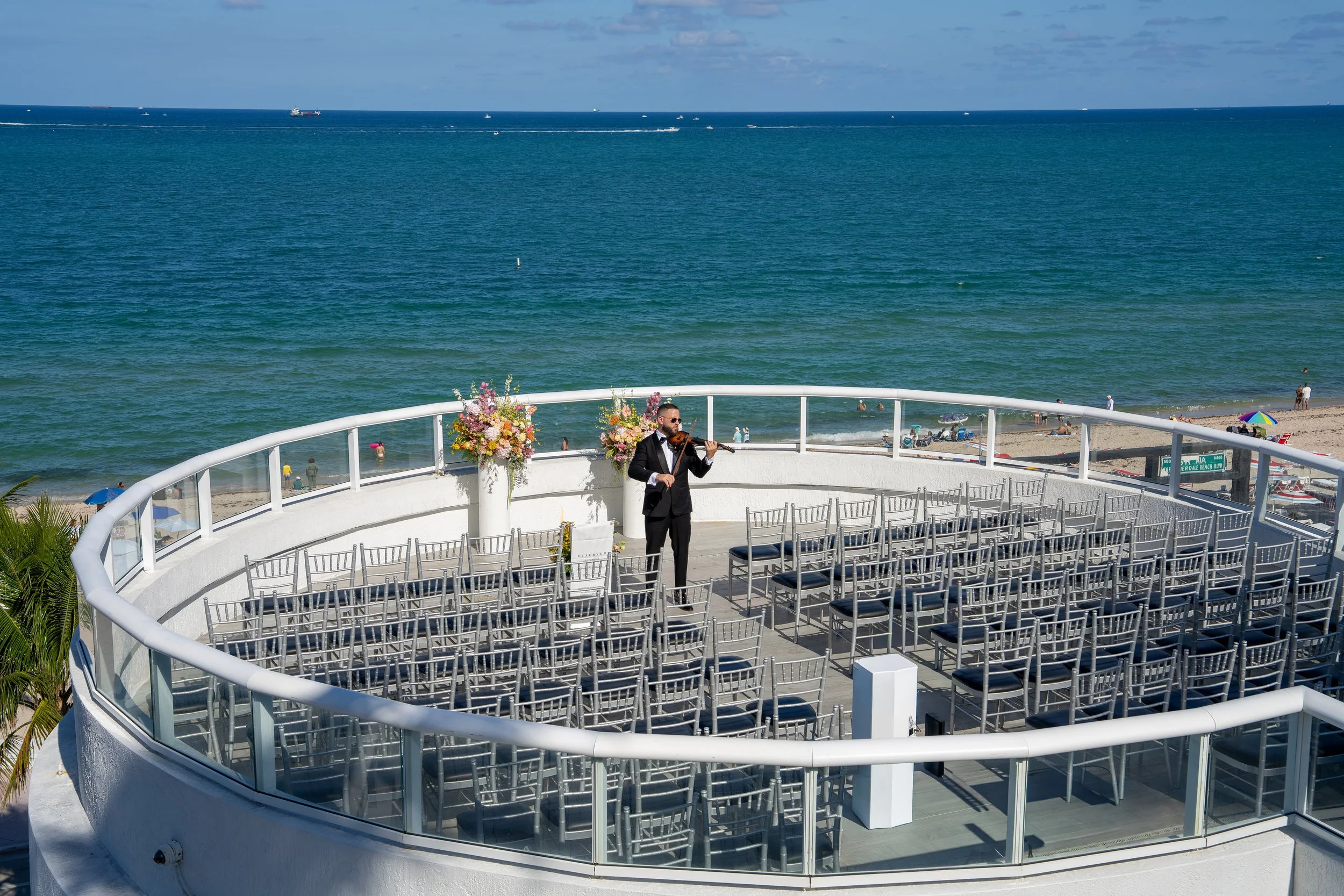 Wedding violinist performing at Beach House Fort Lauderdale rooftop ceremony