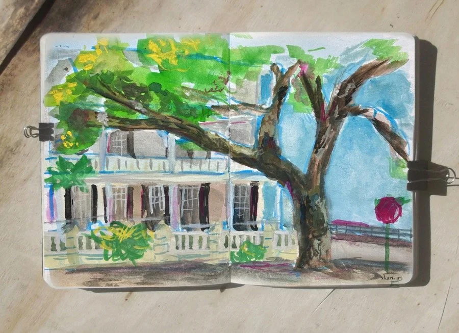 It's spring time in Charleston! My first and last springtime en plein air before the pollen coated everything. #CharlestonSC #localartist #enpleinair #eastbatteryst #gouachepainting