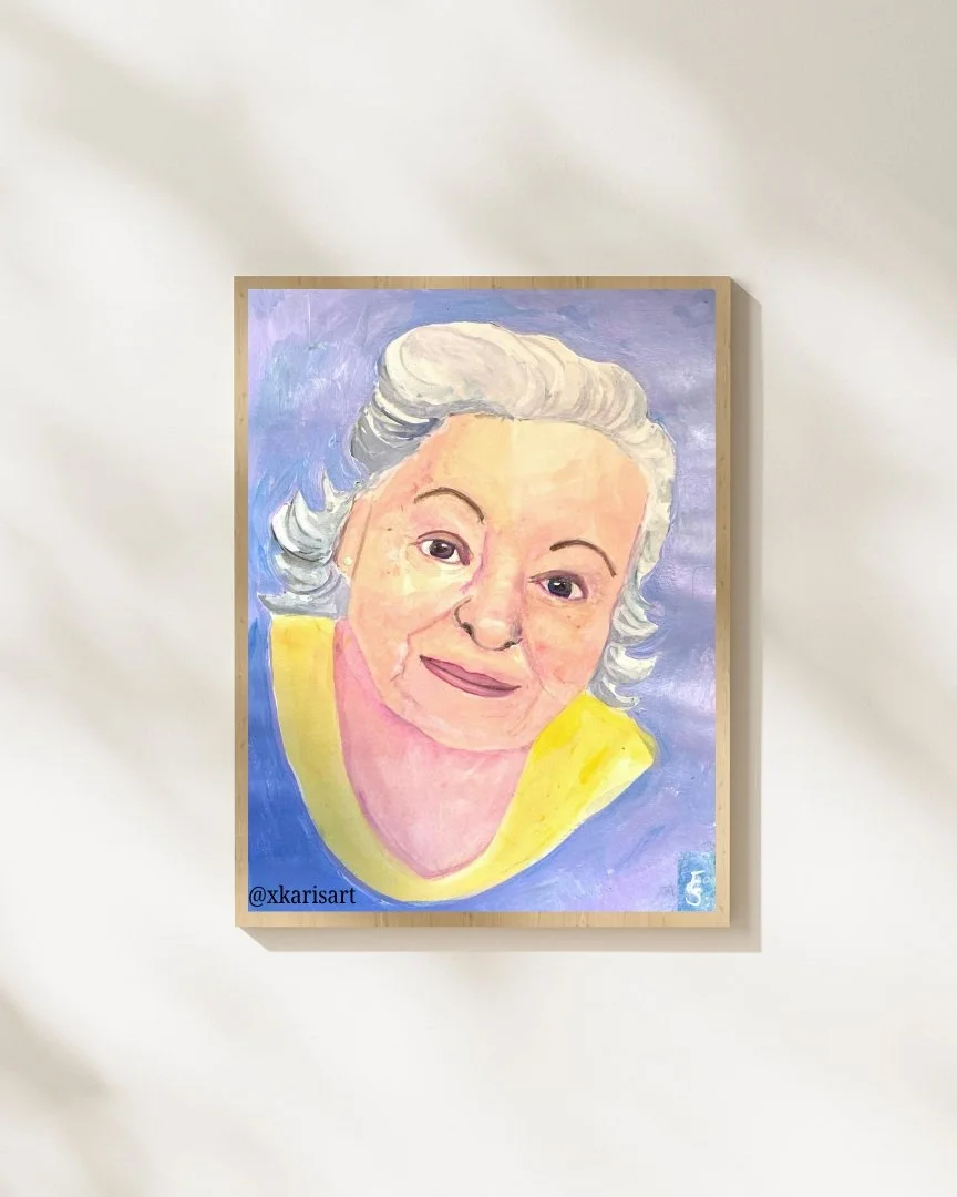 "Frances" 

A friend's grandmother passed away in April, and using her old art supplies, I painted her portrait. 

September 2026

Watercolor and Acrylic

#watercolorportrait #painting #portraitcommission #commissionsopen #scartist