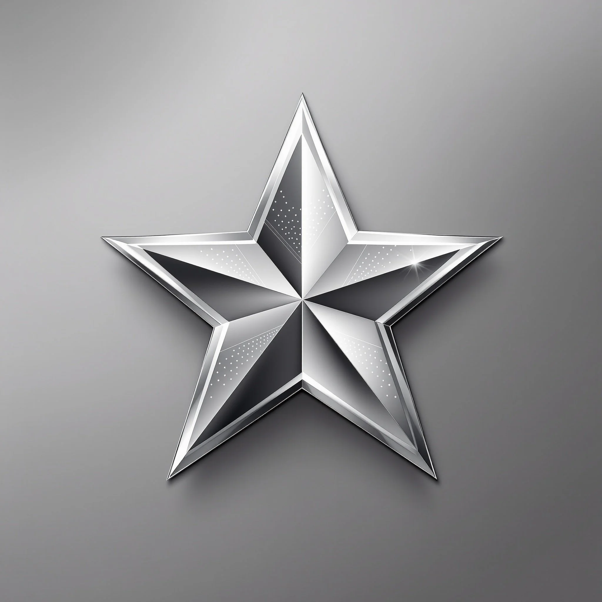A silver five-pointed star with a 3D metallic appearance against a gray background