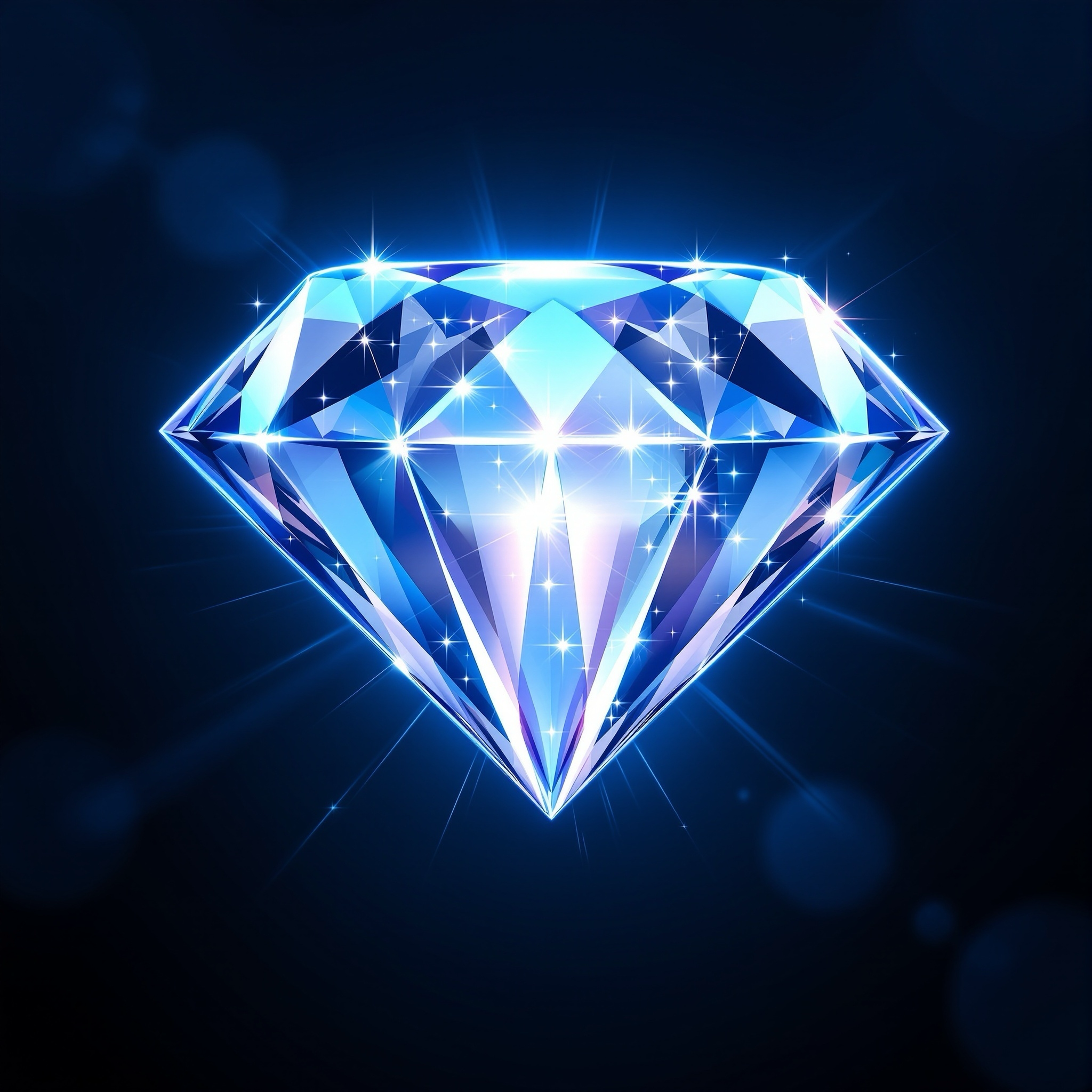 A glowing, sparkling blue diamond gemstone against a dark background.