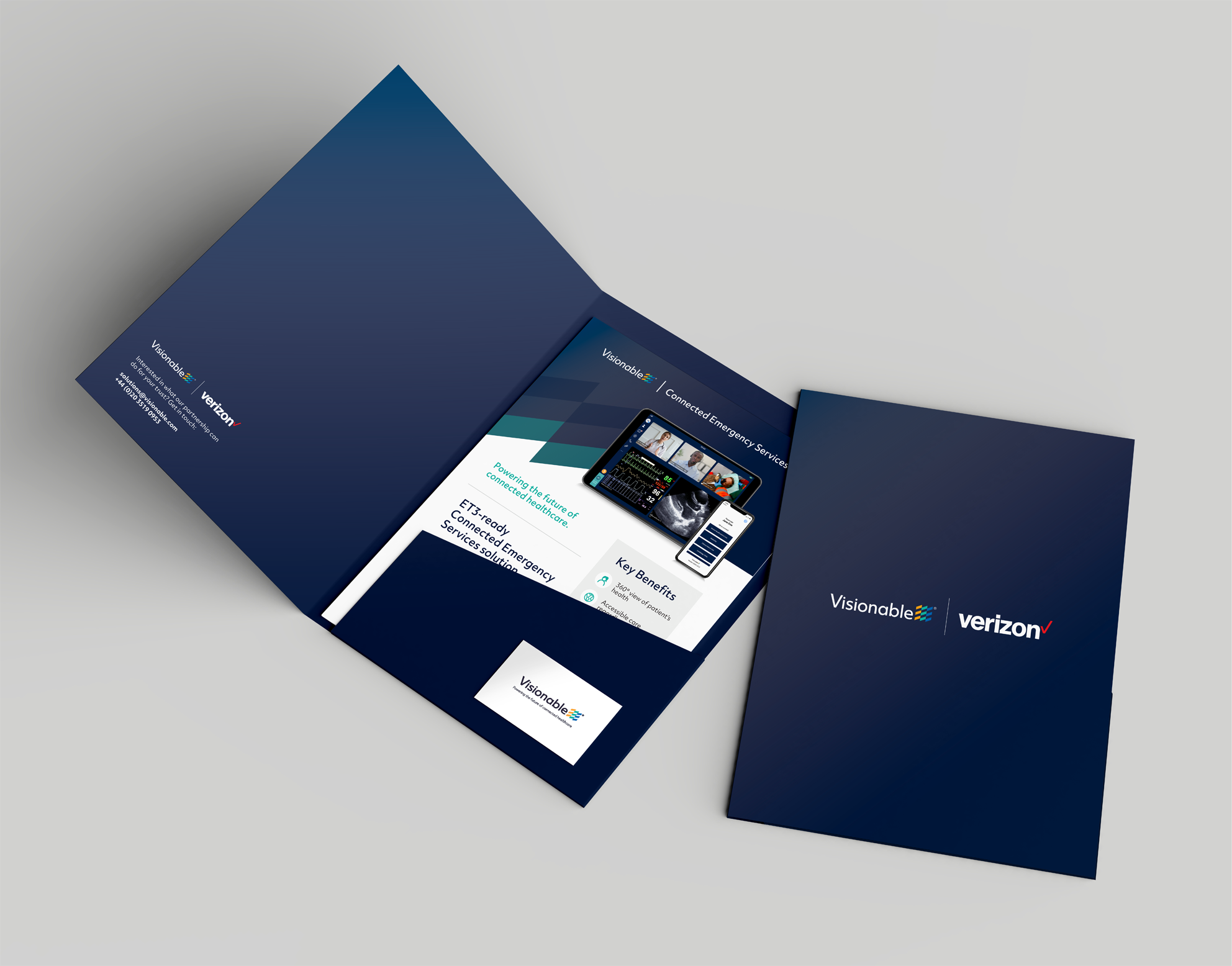 Mockup of Visionable Verizon branded folder and print collateral