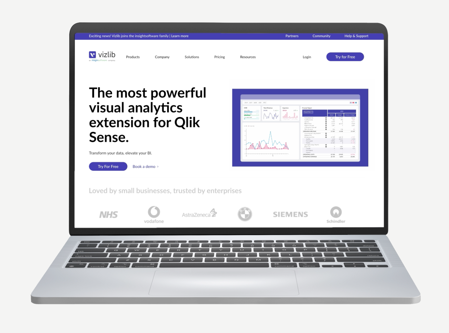A laptop shows the updated Vizlib website homepage