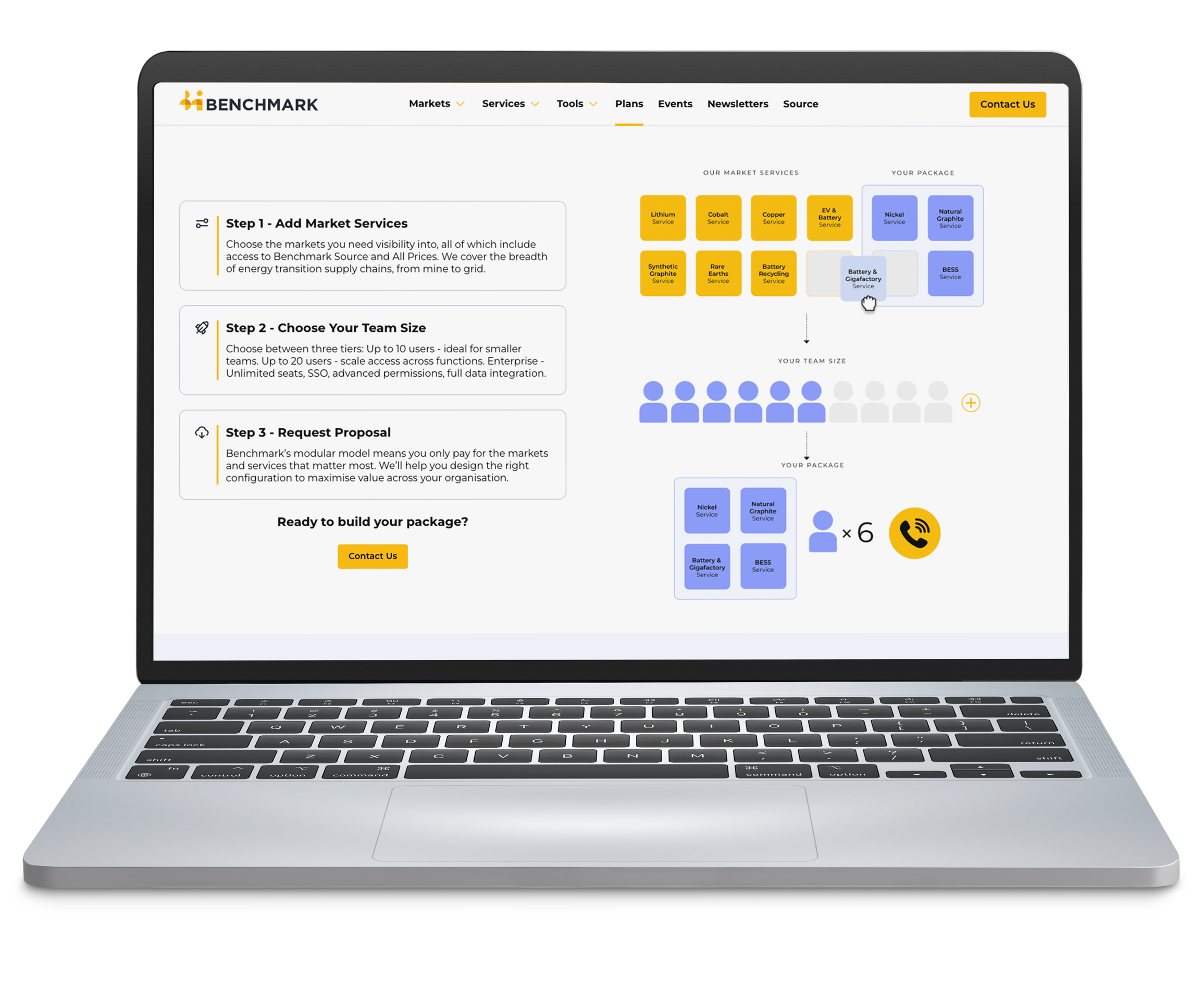 A laptop showing a mockup of the Benchmark website using the refreshed primary colour palette