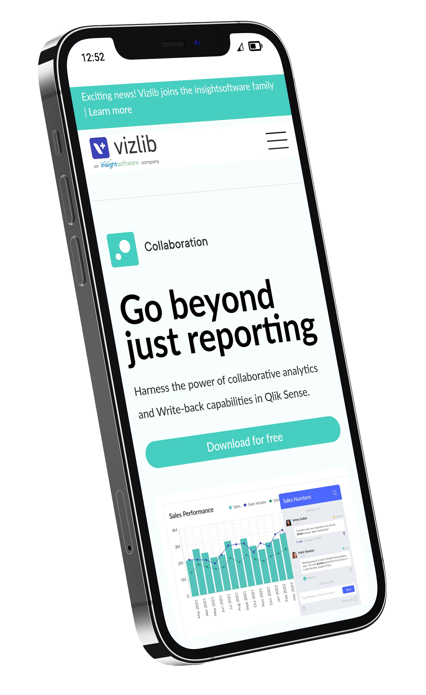 A mockup of an iphone showing the new Vizlib website