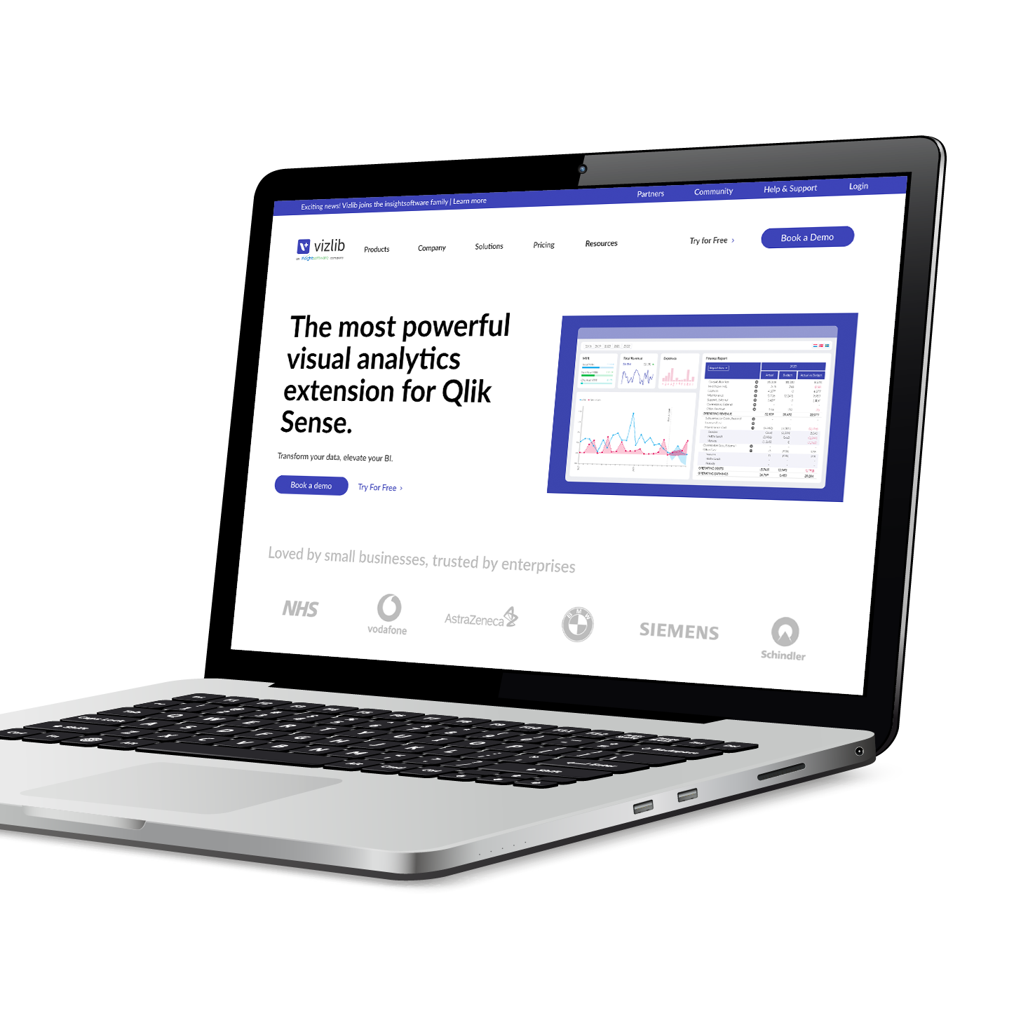 A laptop shows the updated Vizlib website homepage