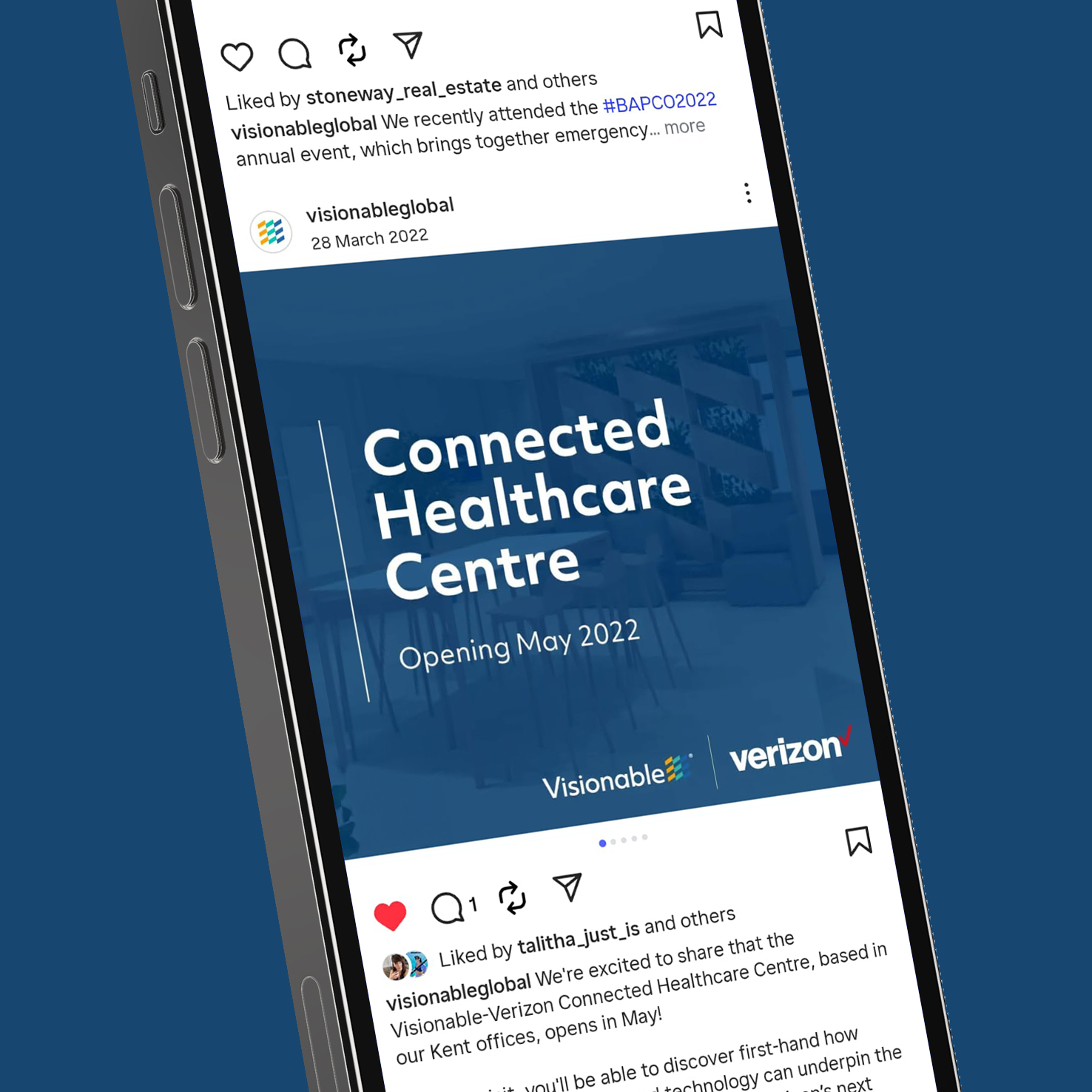 A phone shows Visionable's Instagram feed