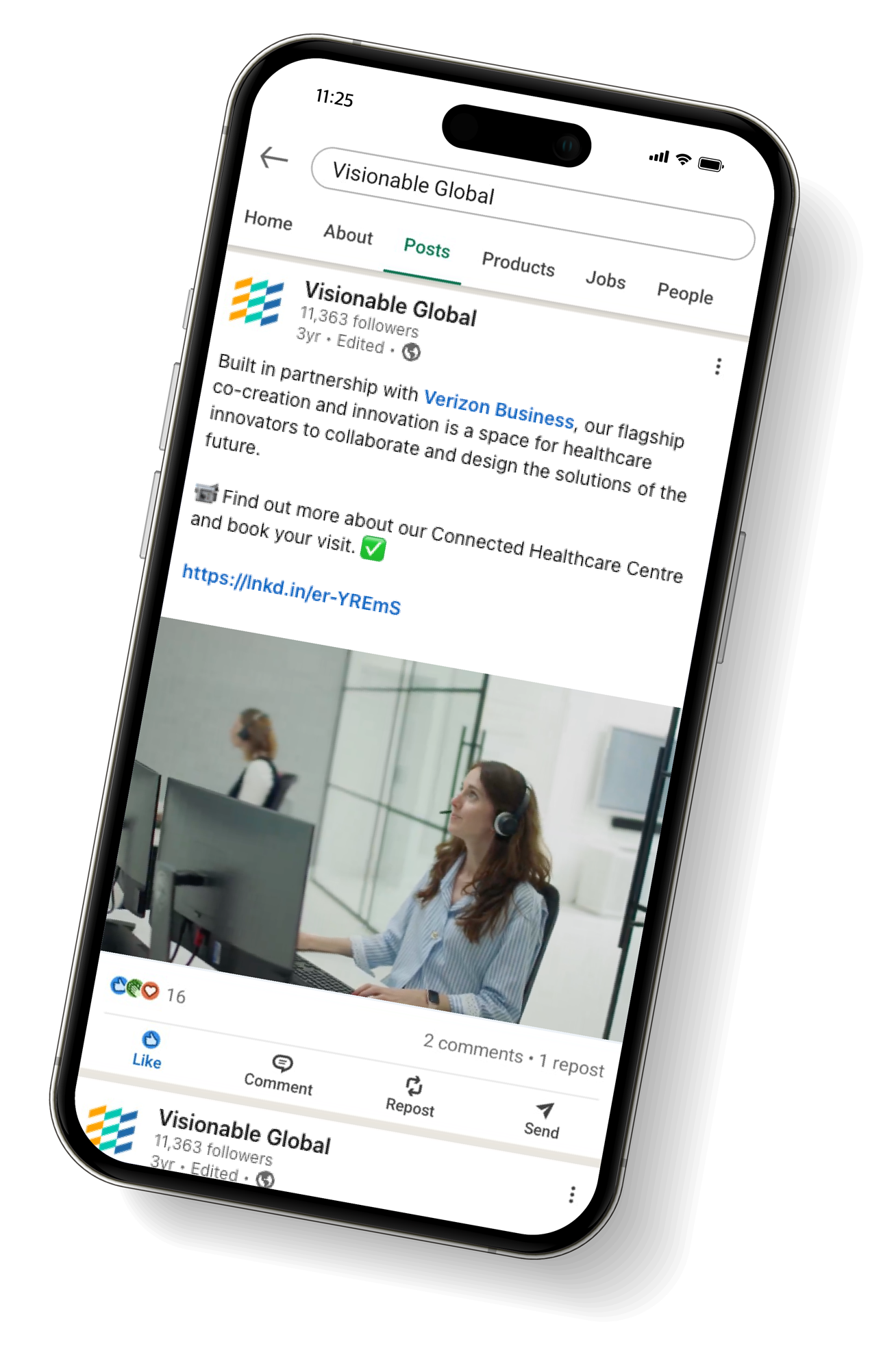 A phone shows Visionable's LinkedIn feed