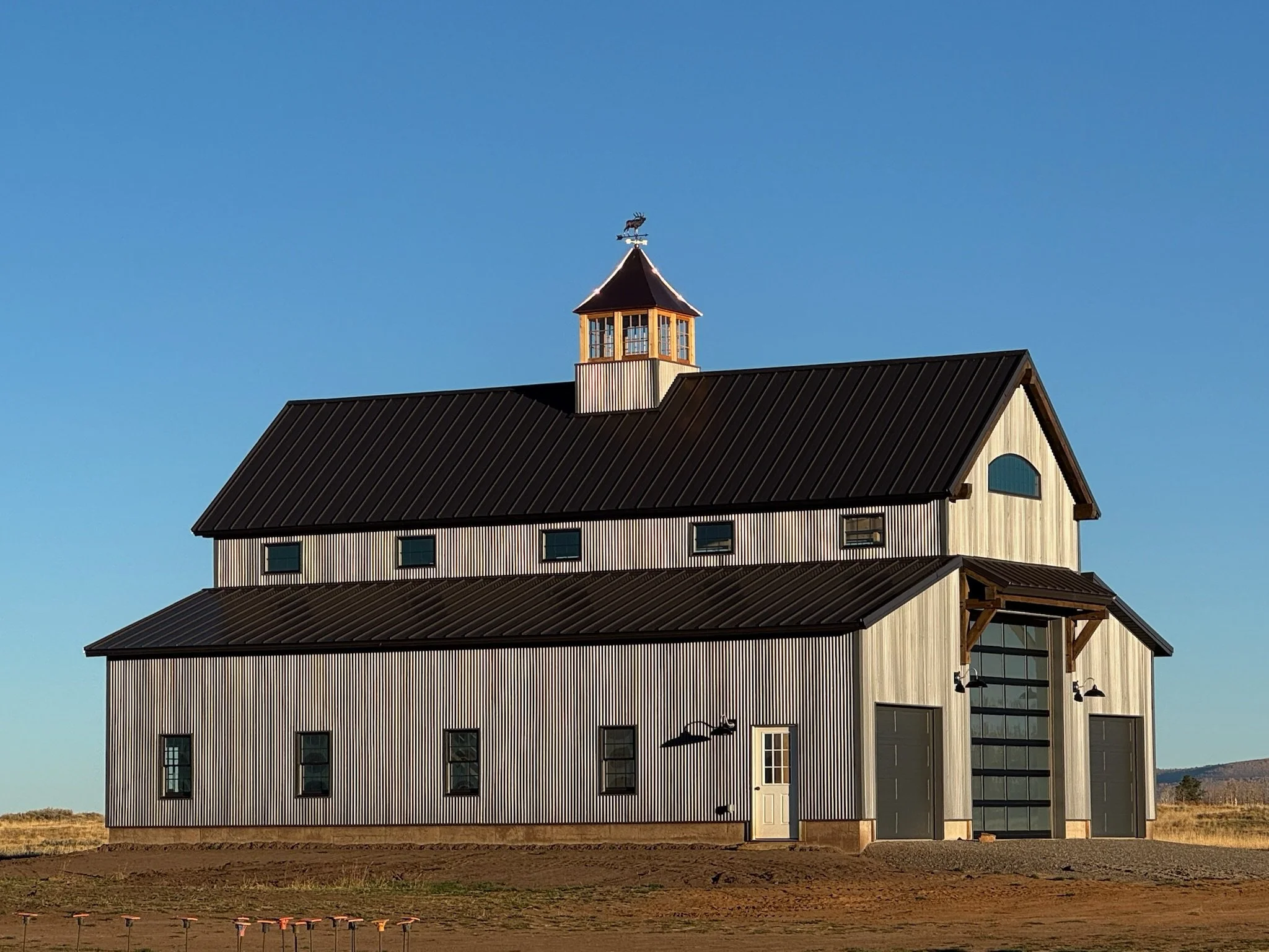 Barn in the with the morning sun reflection.