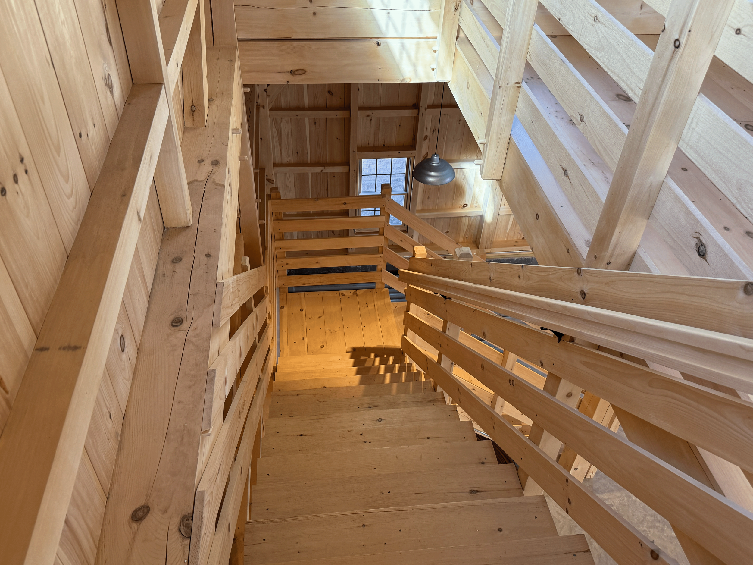 Interior staircase of barn