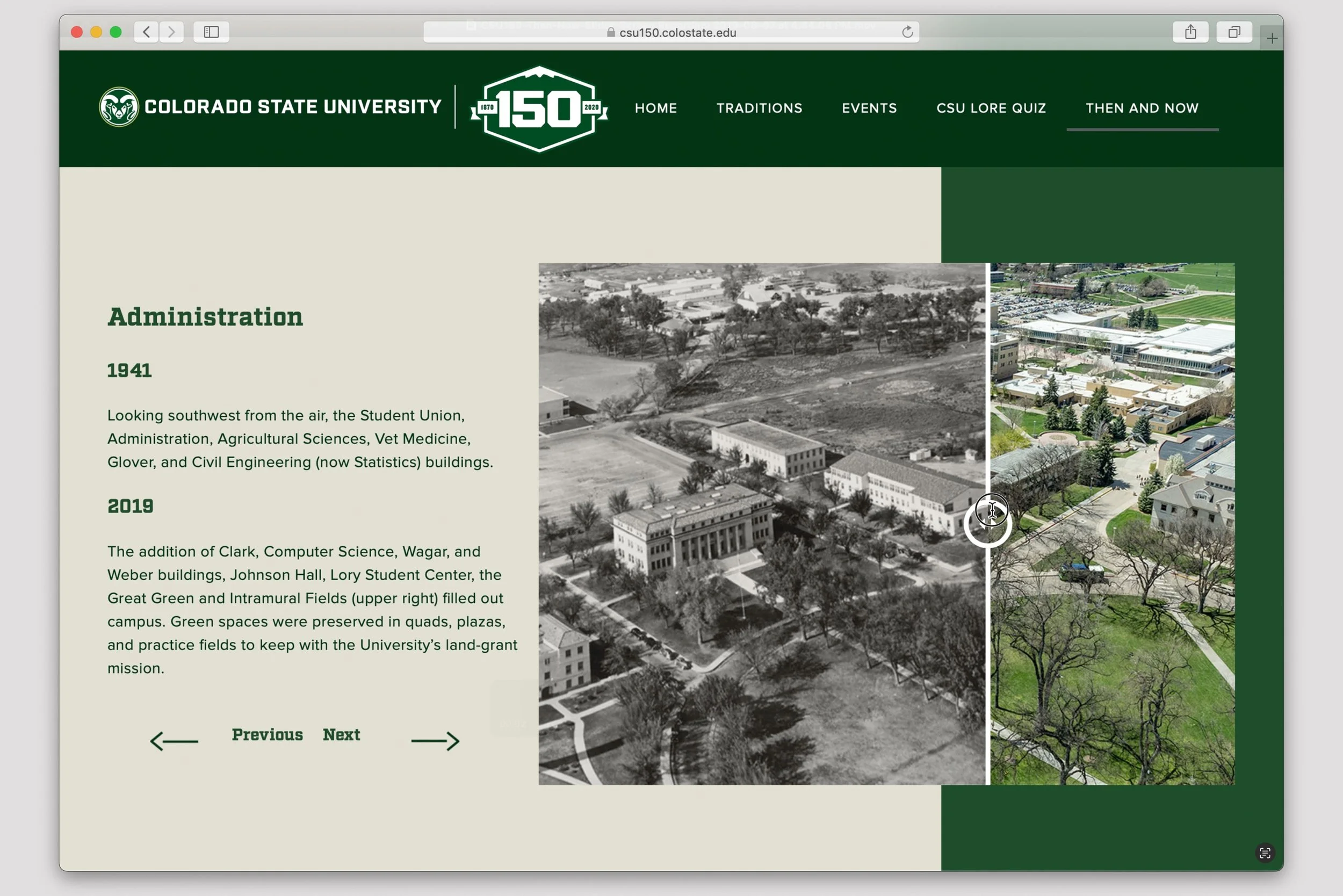 150th Then & Now slider screenshot.