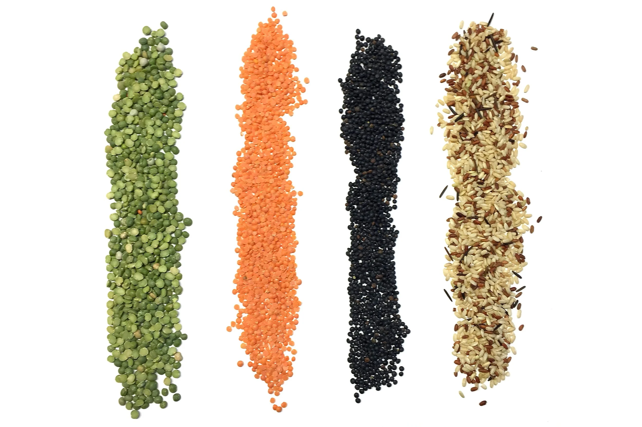 Various legumes, grains, and lentils.