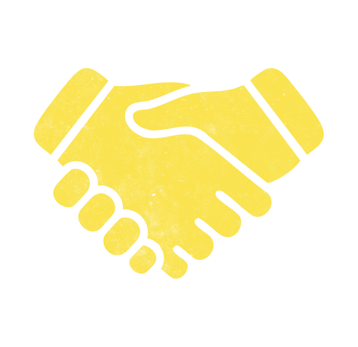 Yellow outline illustration of a handshake symbolizing respectful customer service in installation of impact windows and doors in residential and commercial propertiesPinellas County and the Tampa Bay Area