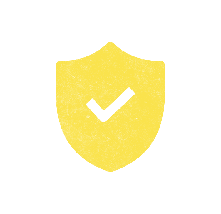 Yellow shield with a black checkmark in the center symbolizing a lifetime guarantee on impact hurricane windows and doors in businesses and homes in Tampa Bay, Pinellas County, Pasco, and more.