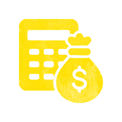 Icon of calculator and money bags representing long-term savings through hurricane impact windows and doors in the Tampa Bay area through reduced insurance and energy costs and increased home valuation