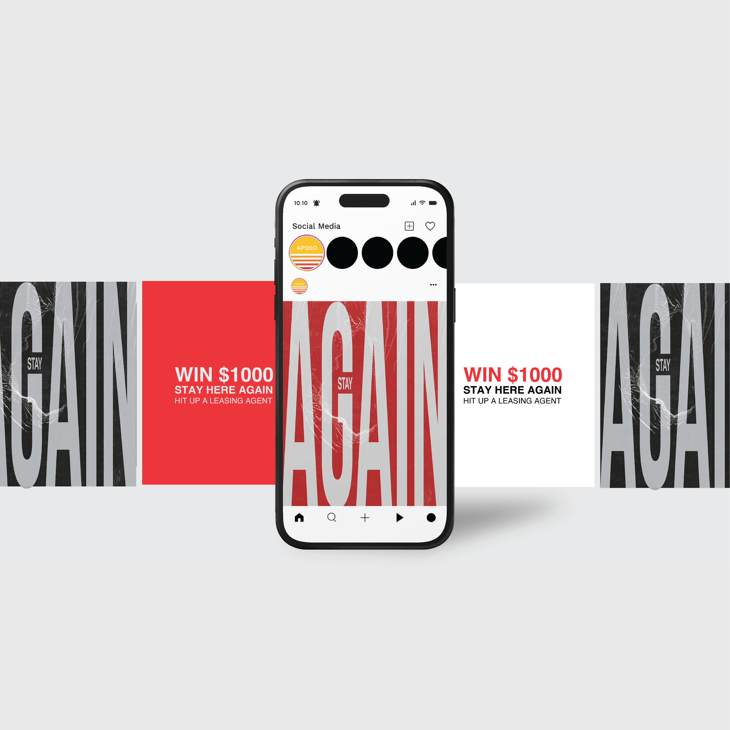 Social media assets adapted from the campaign system, maintaining consistency while optimizing for mobile-first layouts.