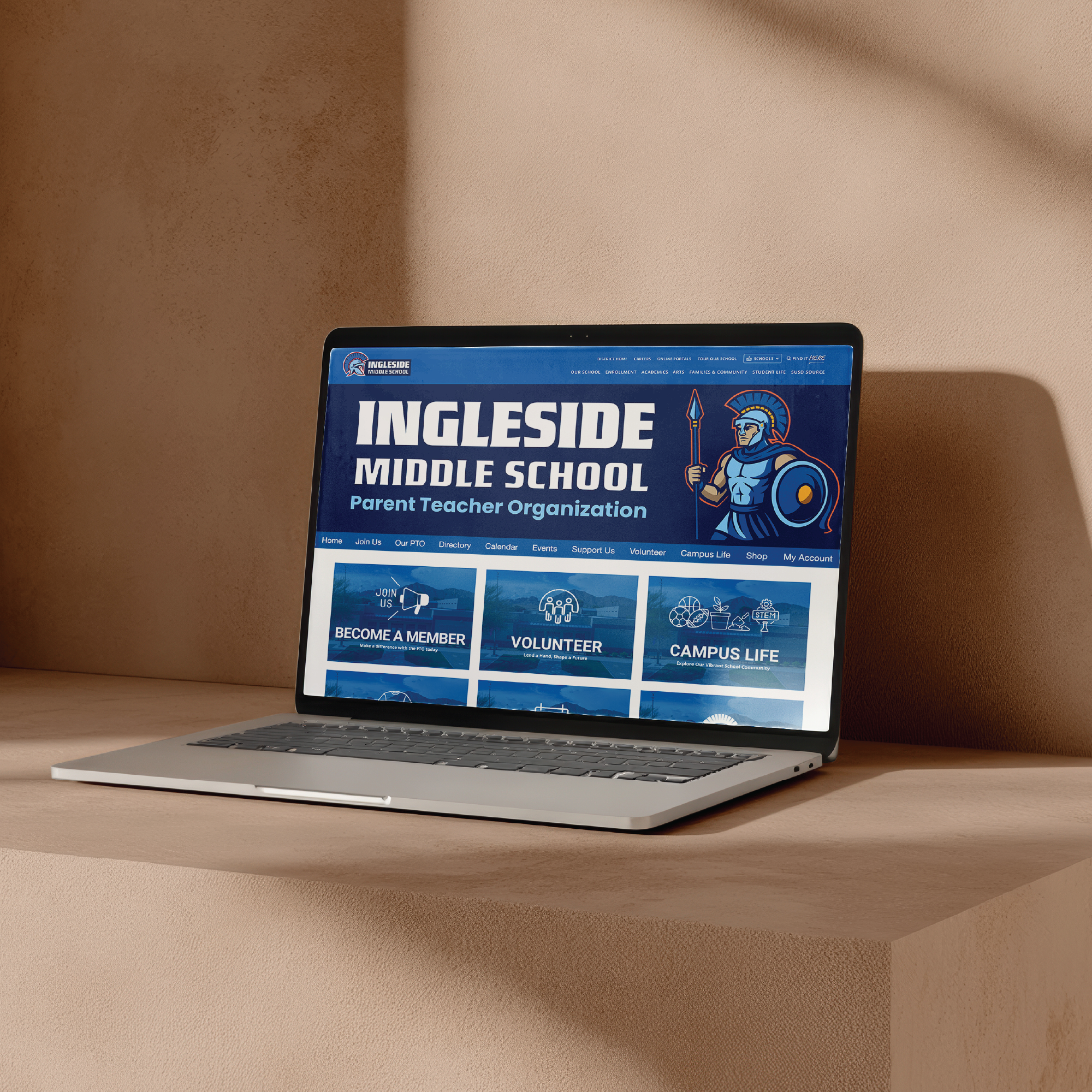 Visual application of the identity across a digital interface, showing how the branding extends into web environments. (branding only, not web design)