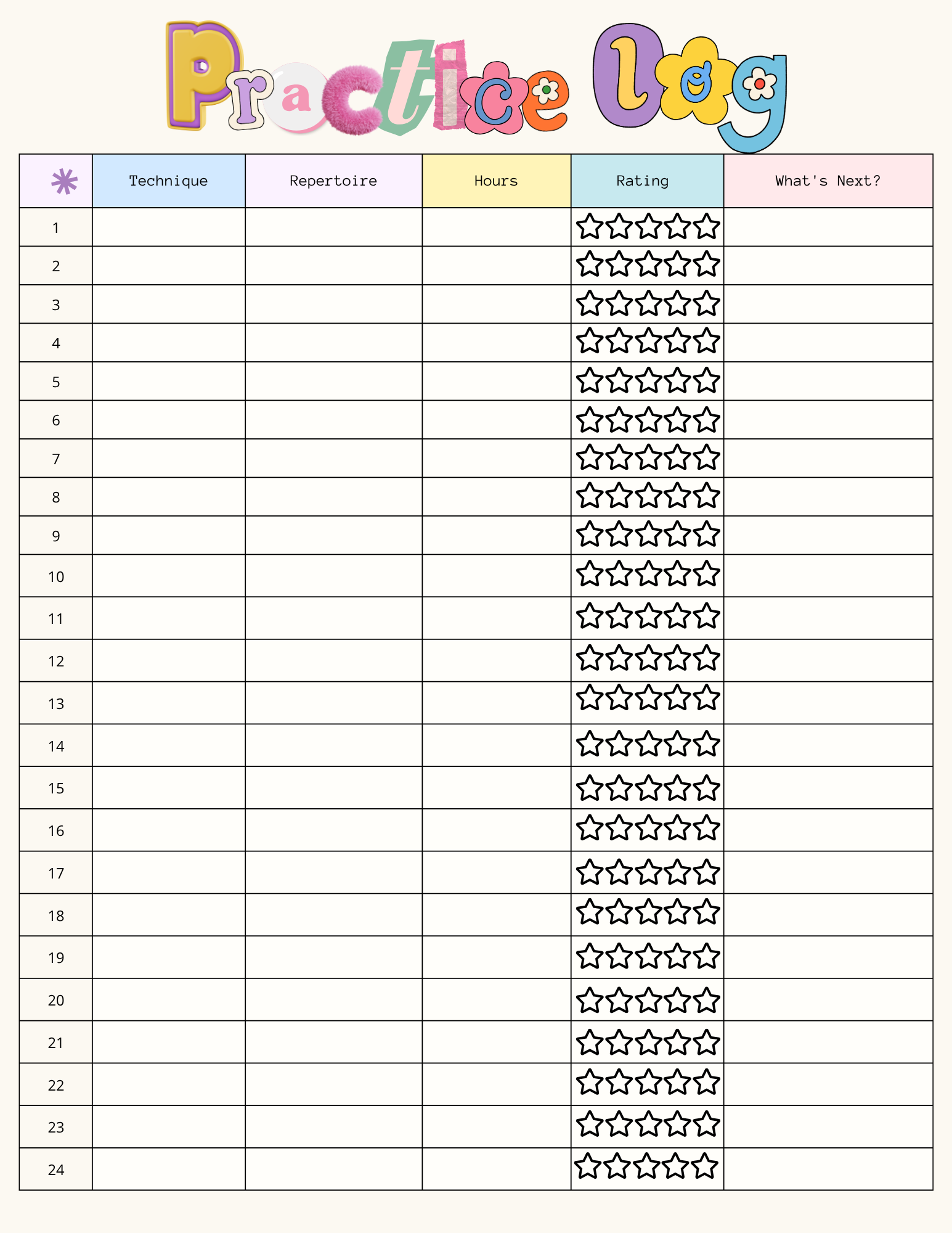 Happy Monthly Practice Log