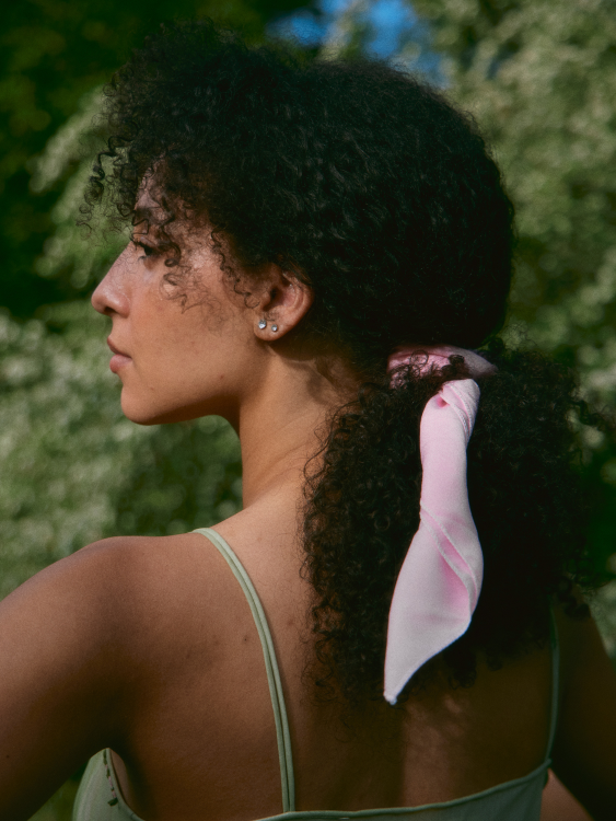 ribbon in a ponytail