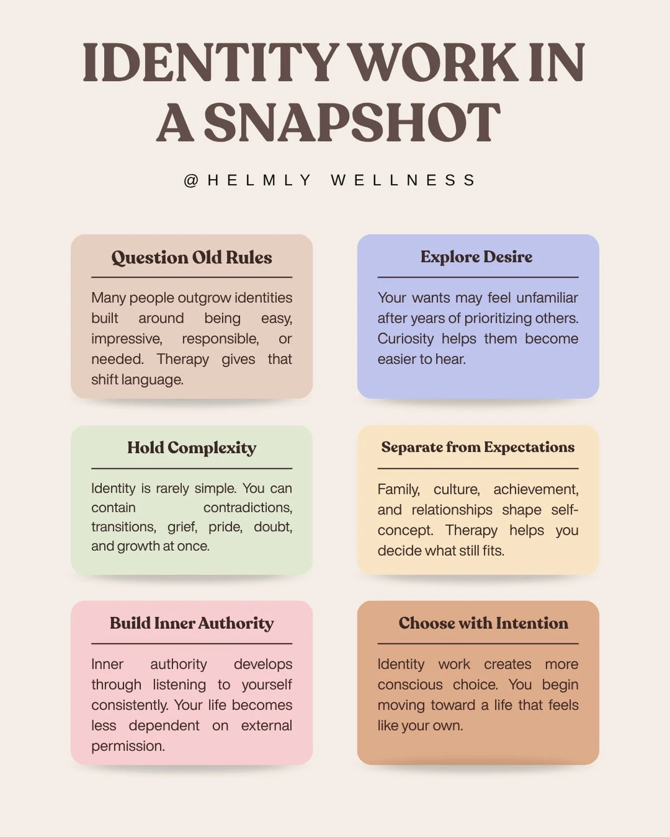Identity work often begins when the life that looks &ldquo;right&rdquo; starts to feel too narrow.

You may be questioning old roles, old expectations, old definitions of success, or the version of yourself that learned how to stay impressive, agreea