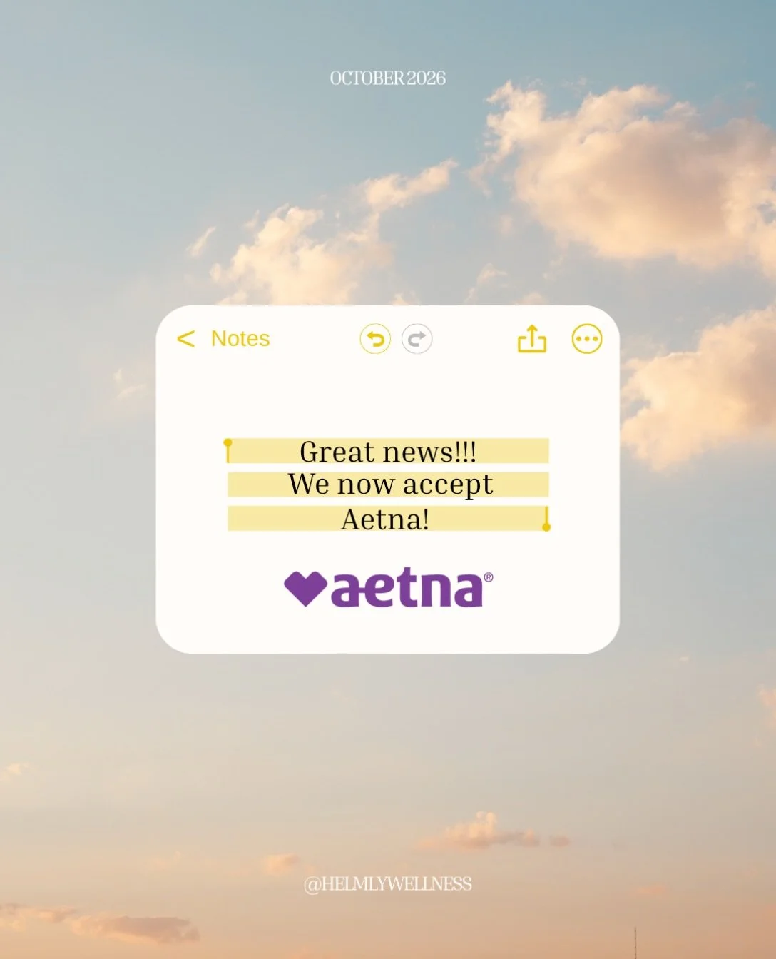 Announcement!!! 📣

We are now accepting Aetna clients as of this month!!

We are also currently in the process of being paneled with BCBS and United Healthcare. Stay tuned! 🤍