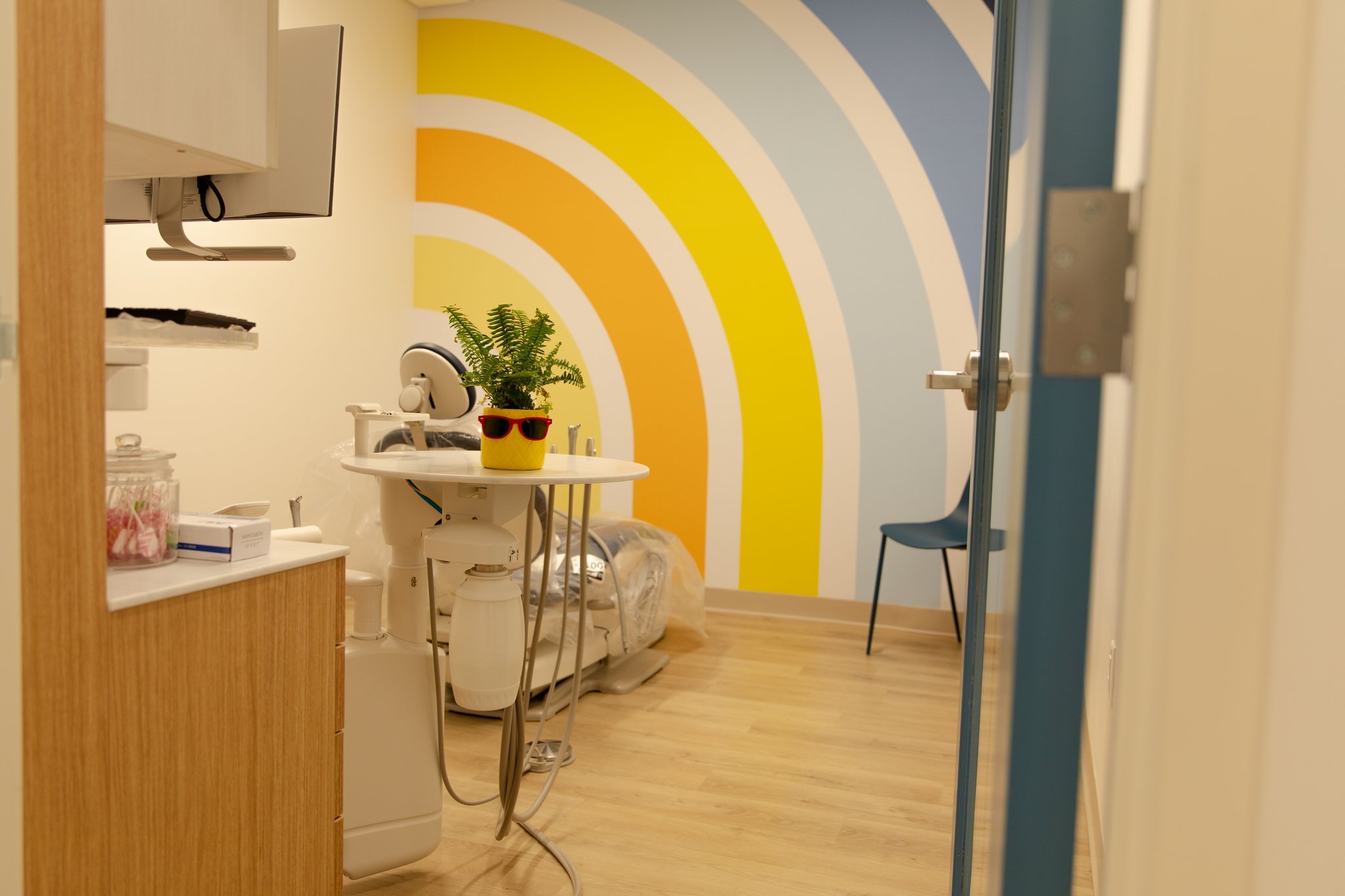 Colorful pediatric dental treatment room at Ryan Ranch Pediatric Dentistry in Monterey.