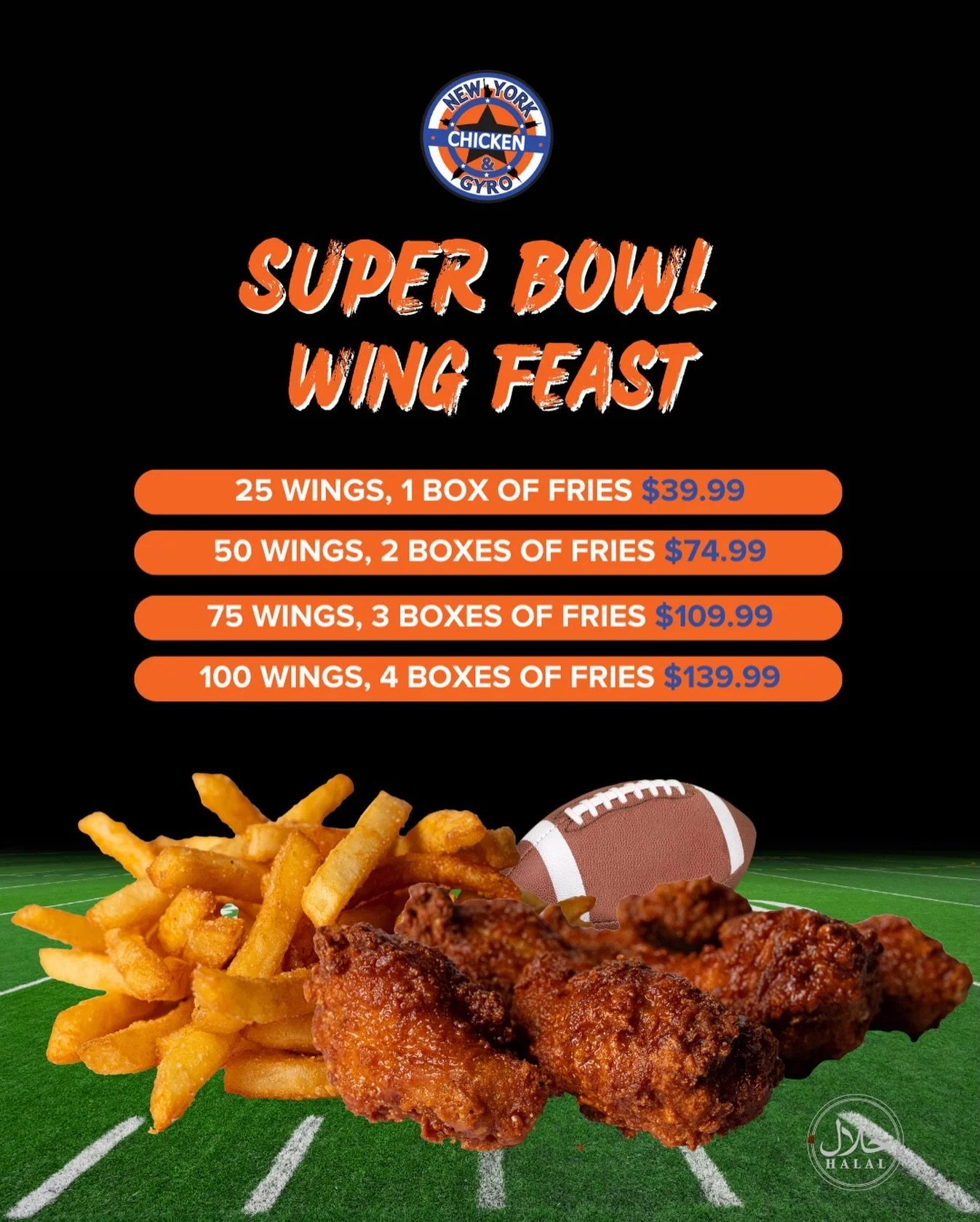 We gotchu next Sunday for the SUPER BOWL🏈🔥
 
Wings and fries with platters big enough to feed the whole squad😮&zwj;💨

(And of course, it&rsquo;s all halal) 

#restaurant #superbowl #wings #fries #losangeles