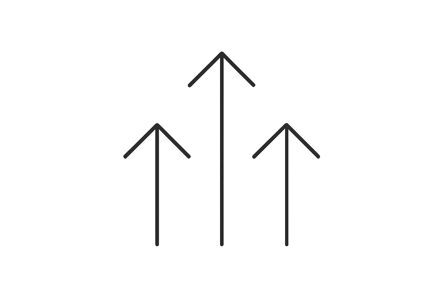 Three upward pointing arrows on a gray gradient background, with the middle arrow being taller.