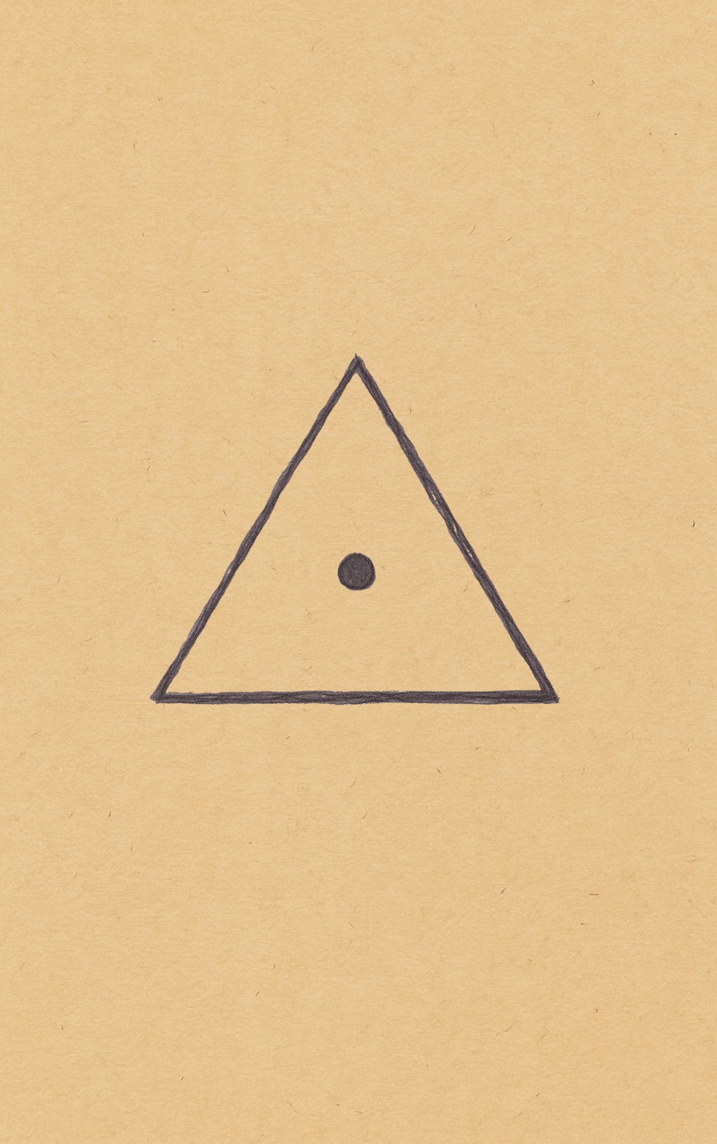 A simple hand-drawn triangle with a circle inside it on a yellowish background.