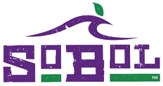 Logo with a purple and green design featuring the text "SOBOT" and an abstract fish or whale shape.