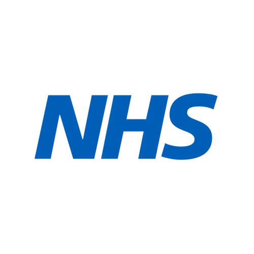 NHS logo in blue on a black background.