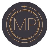 Gold circular logo with the initials 'MP' in the center surrounded by a circular arrow on a black background.