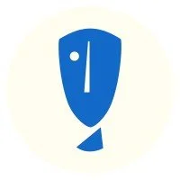 A stylized blue fish with a vertical line and circle on its head, set against a light background.