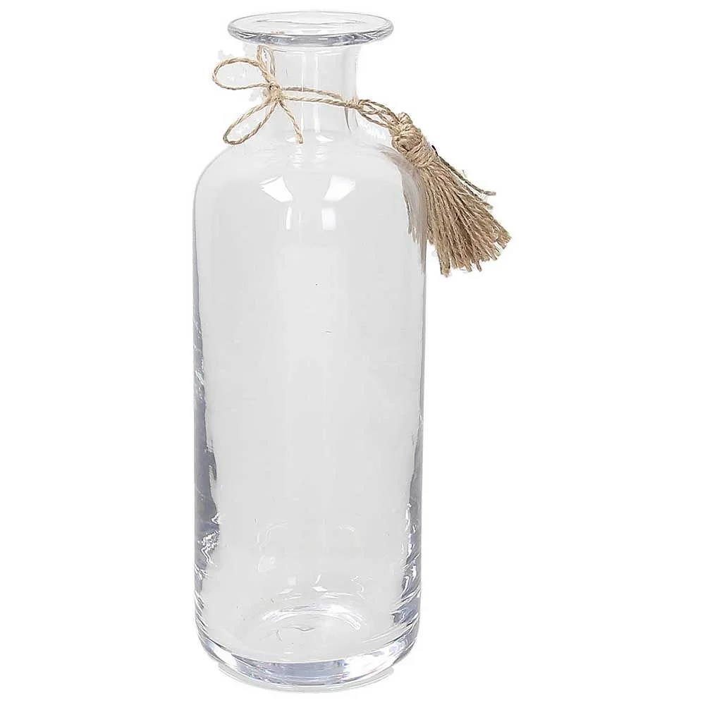 JARRON DECORATIVO CILINDRICO TRANSPARENTE CON BORLA