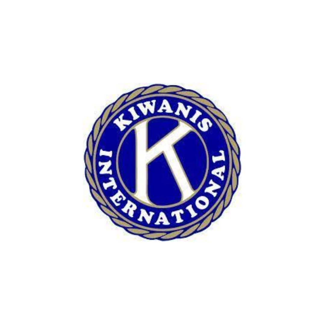 Kiwanians International logo with a blue circle, white letter 'K' in the center, and gold border with a rope design.
