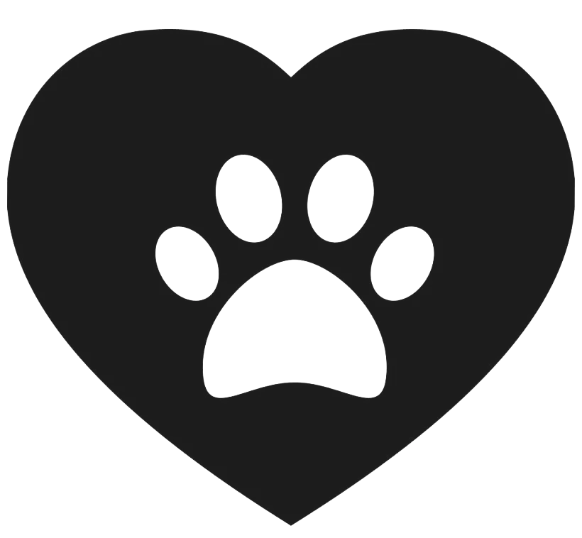 A black heart with a white paw print in the center.