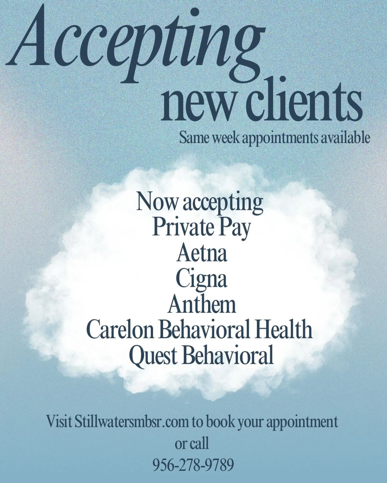 Immediate appointments available. 💙