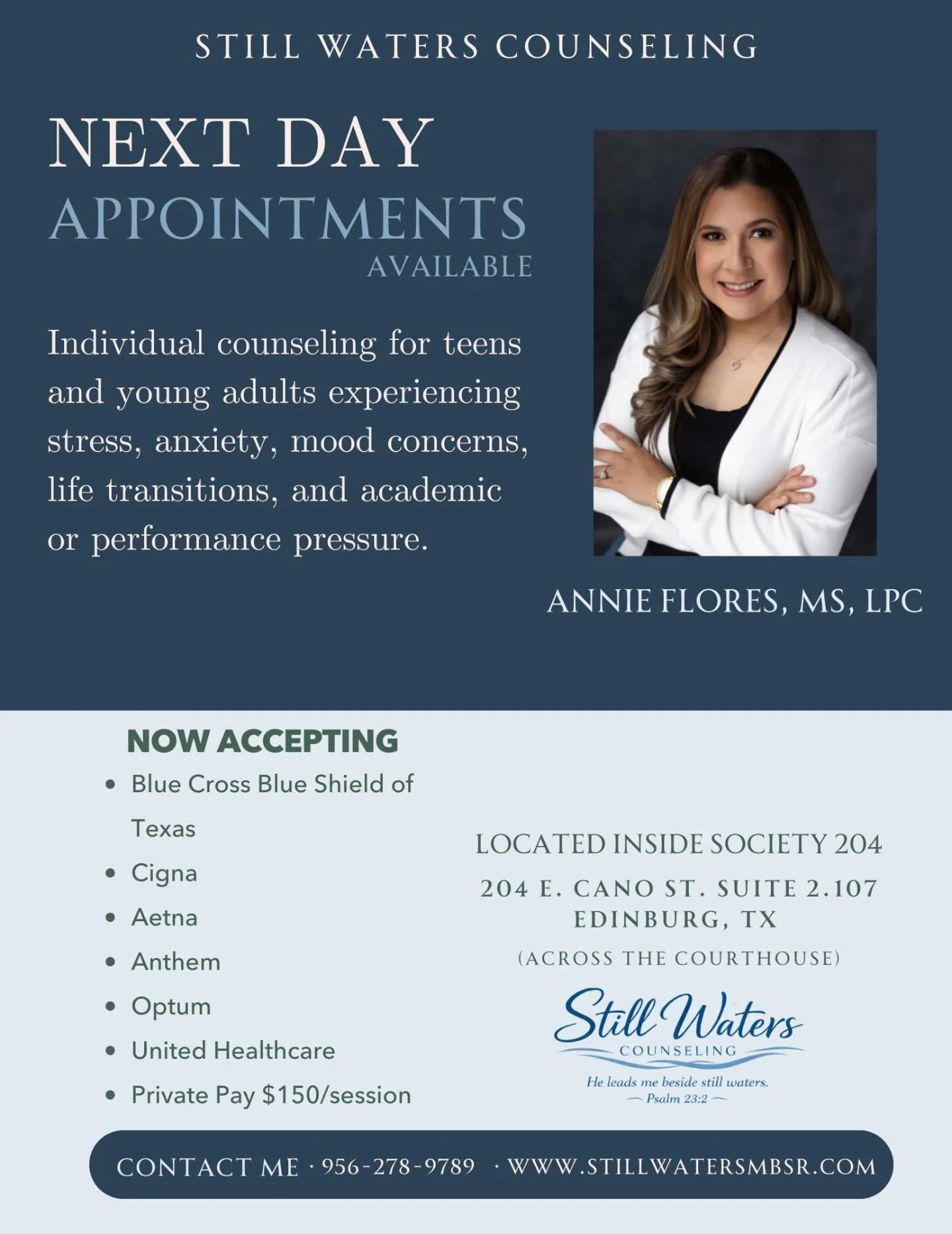 Sometimes the hardest step is simply reaching out.

If you or your teen have been feeling overwhelmed, stuck, anxious, or under constant pressure, you don&rsquo;t have to navigate it alone.

I&rsquo;m now offering next day counseling appointments for