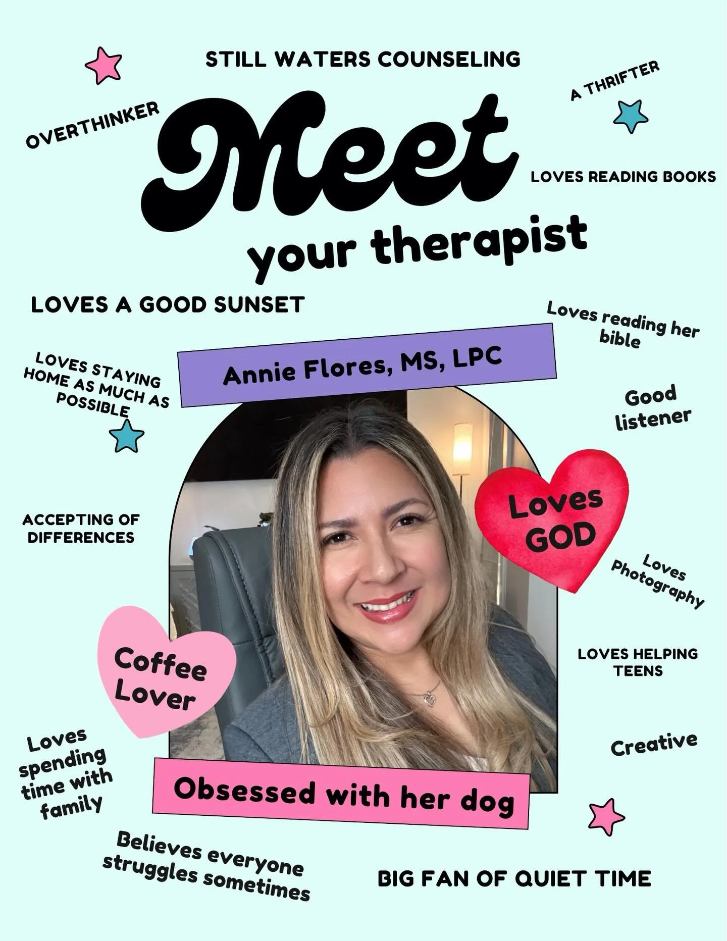 The person behind Still Waters Counseling ⭐️❤️&hellip; Meet your therapist!!