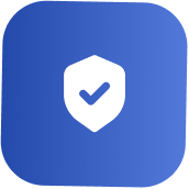 Blue background with a white shield icon featuring a check mark in the center.