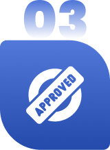 Blue folder or document cover with an 'APPROVED' stamp