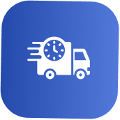 Delivery truck with a clock symbol indicating fast or scheduled delivery