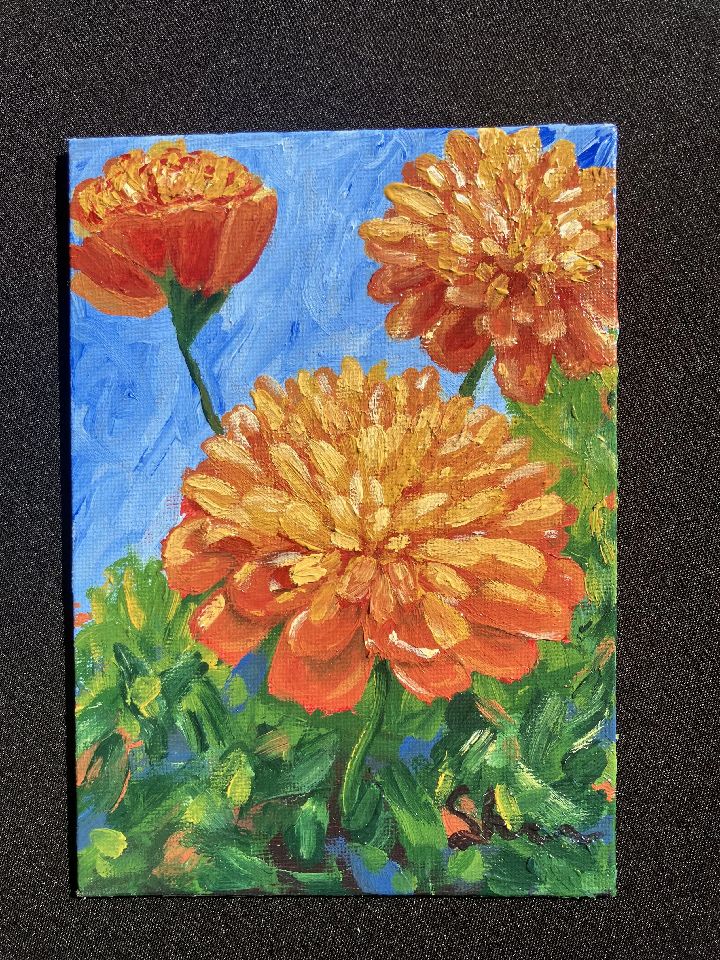 This 5x7 is one of a kind. Copies where never made, but is is one of Shelsea's favorites. a little  bit of joy on canvas.