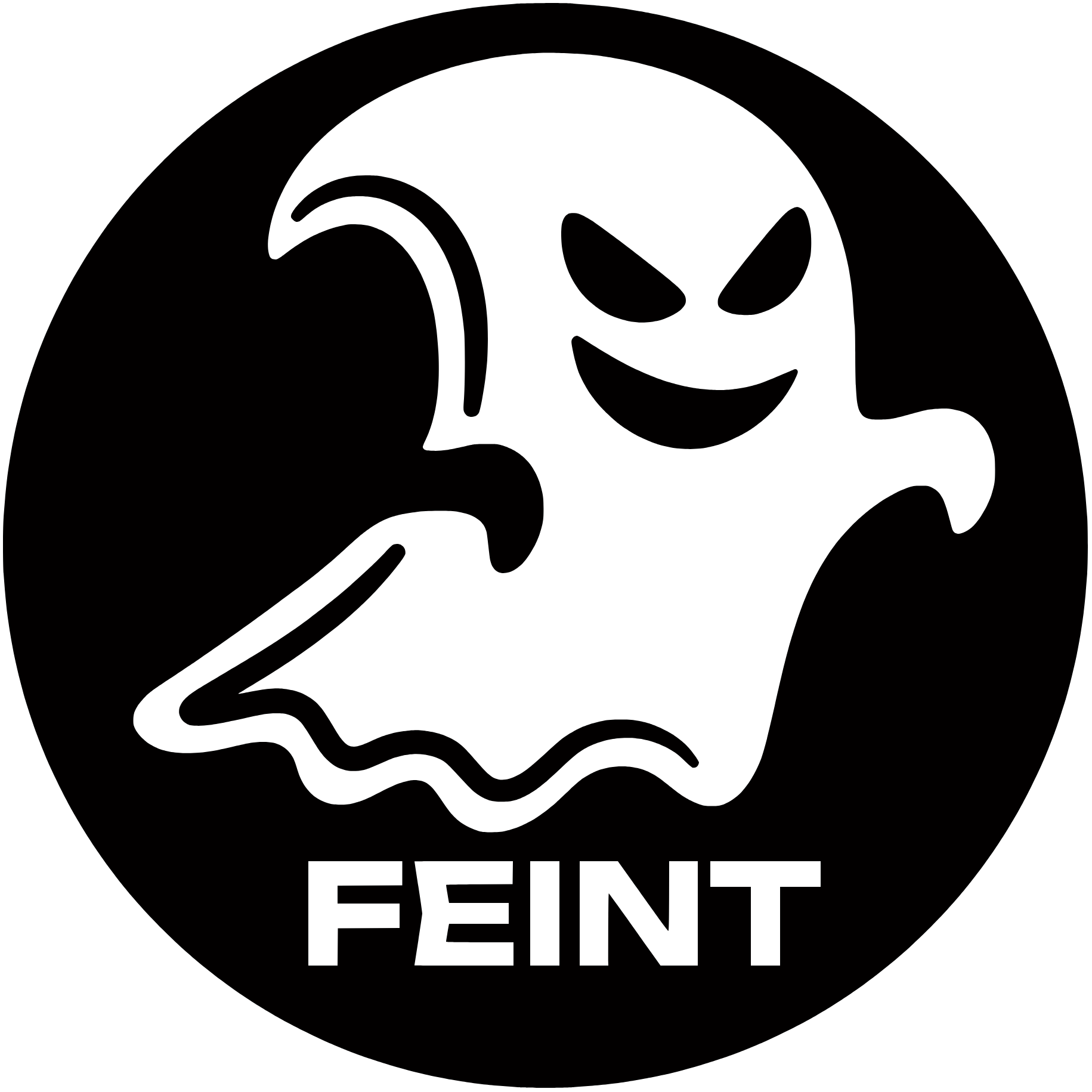 A cartoon ghost with a mischievous expression and the word 'FEINT' beneath it.