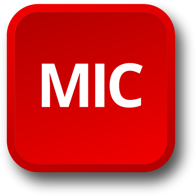 Botón rojo con la palabra 'MIC' en blanco.