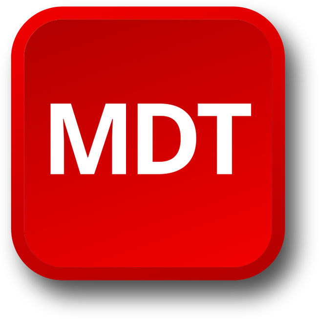 Icono cuadrado rojo con esquinas redondeadas y las letras 'MDT' en blanco en el centro.