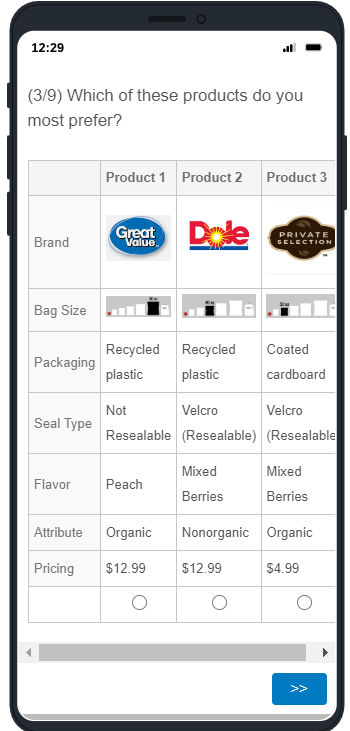 Conjoint analysis on mobile