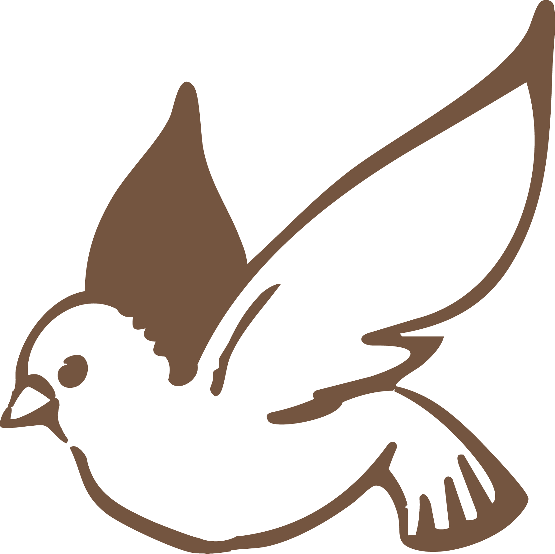 A stylized illustration of a bird with butterfly-like wings, drawn in brown and black outline.