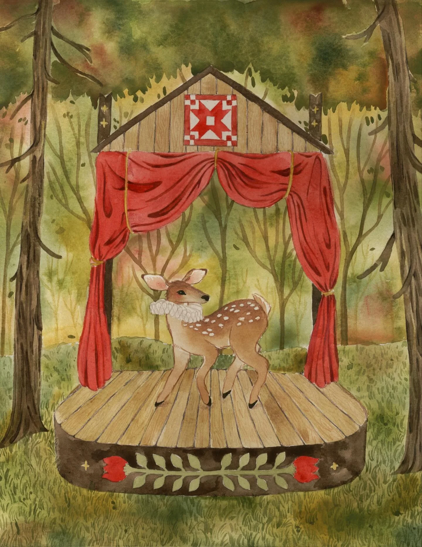 &ldquo;The animals have minds of their own. They communicate and feel on a very deep level. They put on plays for each other but never lose their sense of creature-ness.&rdquo;
This is an illustration depicting my &ldquo;creative world.&rdquo; The te